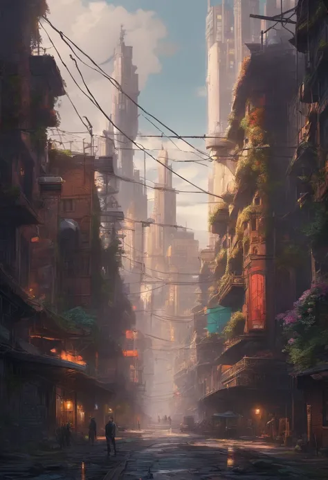 best quality,4k,8k,highres,masterpiece:1.2,ultra-detailed,realistic:1.37,cidade de zaun da serie arcane, portraits,anime,landscape,(vibrant, vibrant colors),(eerie lighting,eerie atmosphere),gritty cyberpunk city,beautifully detailed characters and archite...