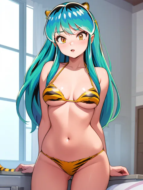 lum, bikini, tiger, sexy, (cowgirl position: 1.2), masterpiece, (penetration: 1.2), nsfw