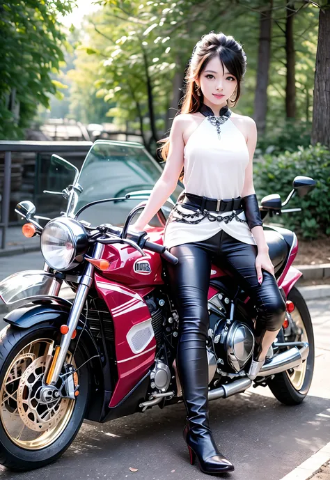 Beautiful young woman sitting on a motorcycle --auto --s2