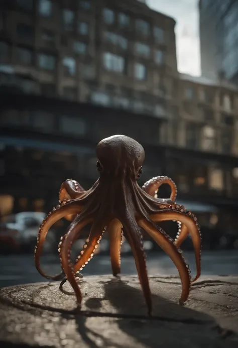 Invading aliens，uncanny，Octopus tentacles，Full body like，combats，The city was destroyed，of a real，Facial features are carefully depicted，Realistic skin texture，Dark style，depth of fields，high light，Real light，Ray traching，oc rendered，Hyper-realistic，best q...