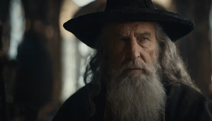 A portrait of a wizard, bearded, wrinkled, weathered, with piercing eyes, detailed face, high details, photography, dark studio, rim light, Nikon D850, 50mm, f/1.4