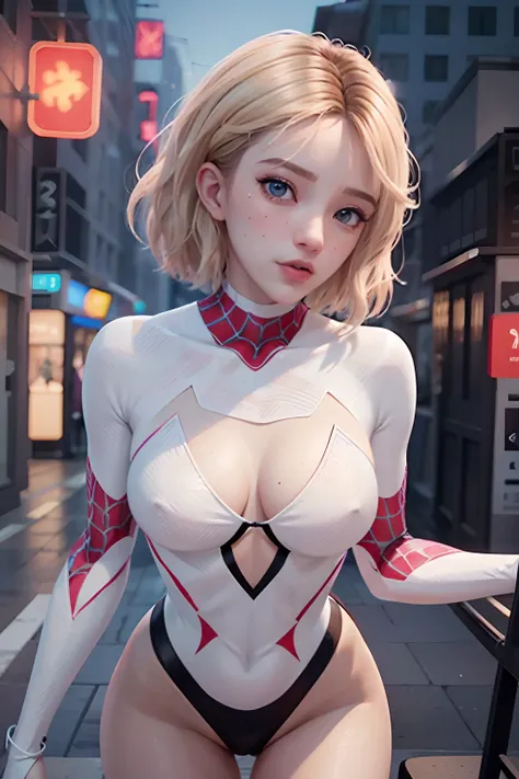 Ghost Spider, Gwen em uma roupa preta com aranha no centro de seu peito em branco, organic-looking clothing, testa gooey, simbionte, olhos brancos, belas artes, PS5 cinematic screenshot, Highly detailed cinematic rendering, raytricing ultra fotorrealista, ...