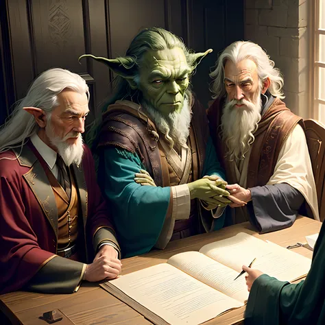 Dumbledore, master yoda and gandalf in a meeting