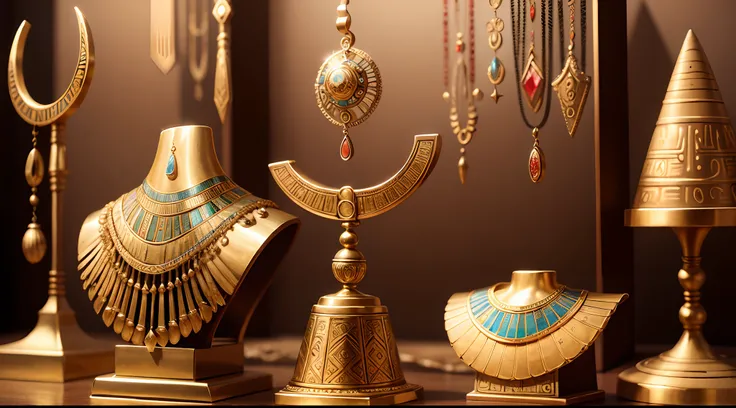 an ancient Egyptian jewelry stand, with the most beautiful jewelry from across the country