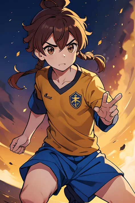 homem, cabelo marrom amarrado,inuzuma eleven, uniform soccer