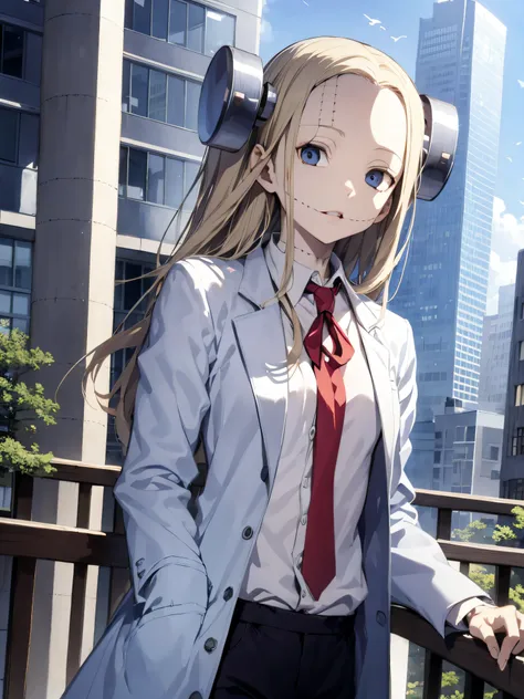 madaraki_fran, modern_city, lab_coat,