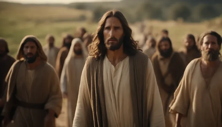 Jesus Christ with the Twelve Apostles walking through the villages,