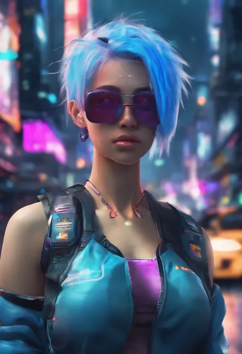 2 Girls  with Blue Hair and, small tits in  a City walking  Si-fi, UHD, masterpiece, anatomically correct, ccurate, textured skin, super detail, high details, high quality, best quality, highres, 8k