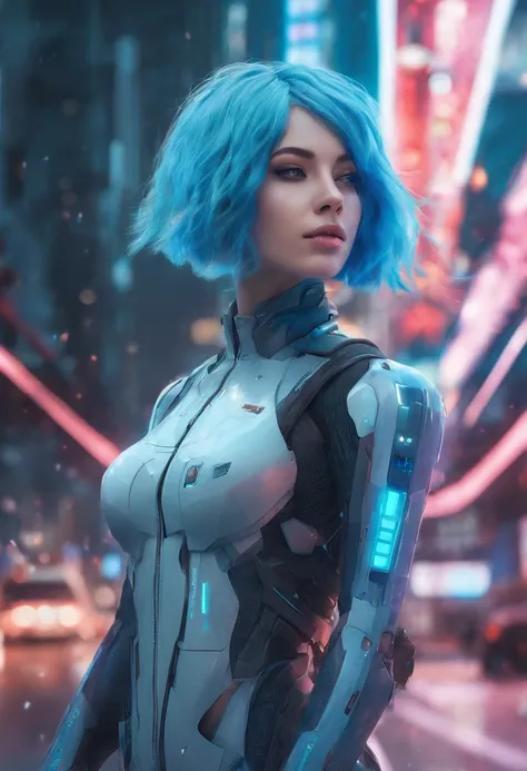 2 Girls  with Blue Hair and, small tits in  a City walking  Si-fi, UHD, masterpiece, anatomically correct, ccurate, textured skin, super detail, high details, high quality, best quality, highres, 8k