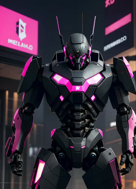 Black and pink agile mecha robot, metal gear mecha, painterly humanoid mecha, corpo mecha, war robot, mecha humanoide, mecha de combate conceitual cyberpunk, armored core style mecha