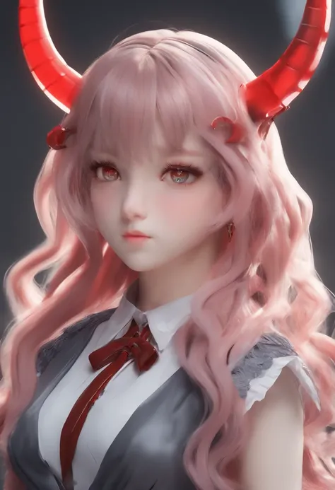 Dull hair, Gray hair，Red Eyes，Long whit hair，demonic horns，Broken maid clothes，Girl body type，Very cute，There are tears in the eyes，Behind it are the Devils Wings，There was a little blood on his body，8K，Hands are not missing，Look into the camera，Empty eyes...