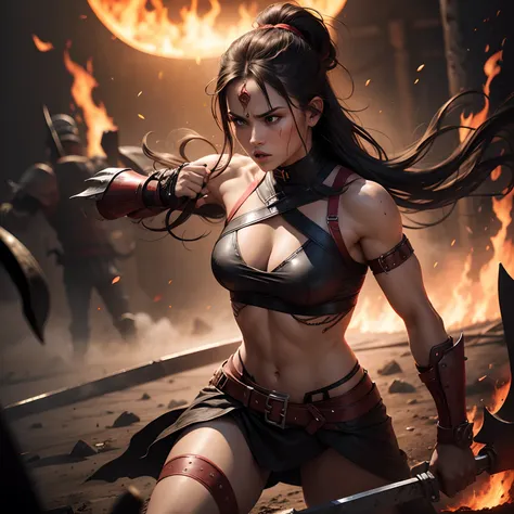 female warrior fighting in hell