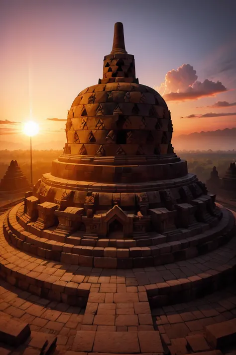 realistic 4k sunset borobudur temple