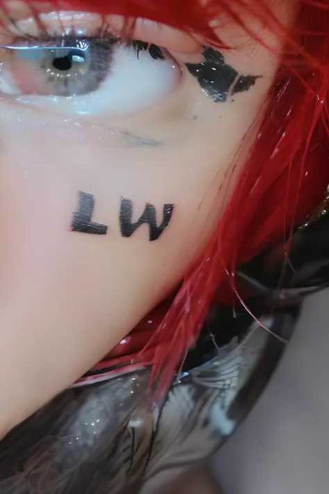 There is a closeup of a person with a tattoo on the eye, com tatuagens de runa no rosto, Lil Peep, algumas marcas grungy, Baixo Detalhe, tatuagem no rosto, tiro de perto do meio, com tatuagens, uma tatuagem(LW), warpaint aesthetic, Madison Beer como Leeloo...