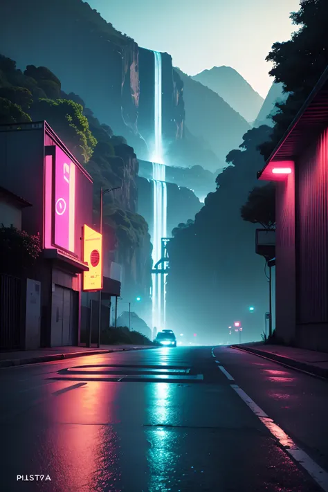 paisagem ultra realista estilo neon