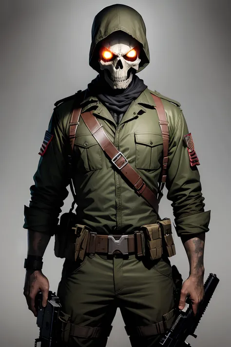 zombie soldier with skull face torn uniform holding m16