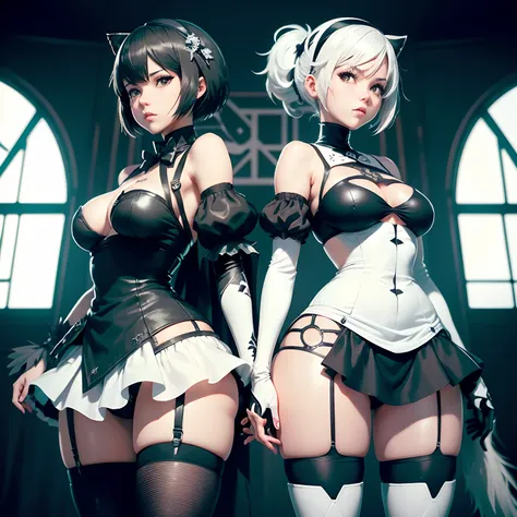 anime girl with a black and white outfit and a black and white cat, 2 b, 2b, 2b nier automata, badass pose, nier autoamata, nier 2 b, 2b from nier automata, 2 b from nier automata, nier : automata inspired, nier:automata inspired, female protagonist 👀 :8, ...