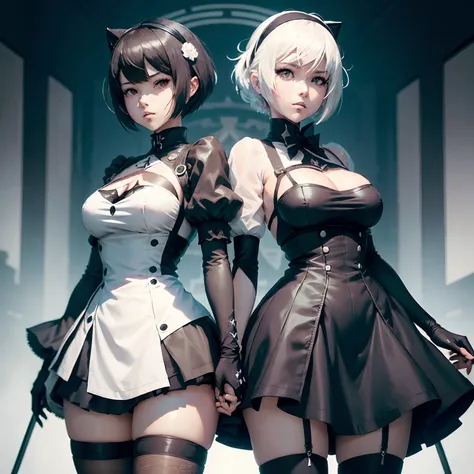 anime girl with a black and white outfit and a black and white cat, 2 b, 2b, 2b nier automata, badass pose, nier autoamata, nier 2 b, 2b from nier automata, 2 b from nier automata, nier : automata inspired, nier:automata inspired, female protagonist 👀 :8, ...