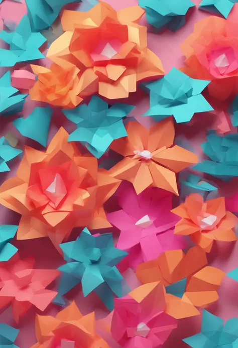 Flowers, Paper Cutting Art Style, Neon color candies, simple, stylish, Bright, empty space, ..3d, redshift, Arnolds renderer, high detail, hiquality, 8K