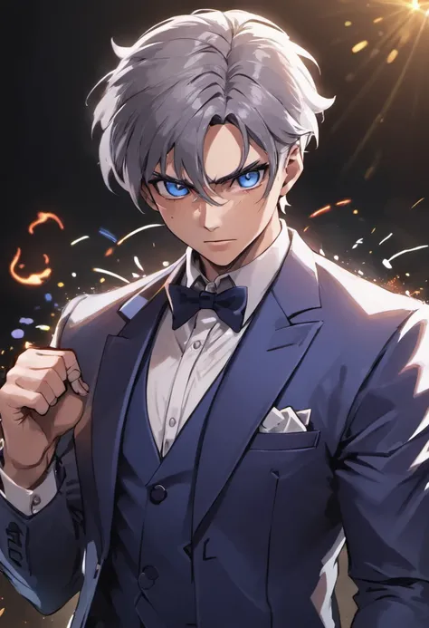 (best quality,4k,8k,highres,masterpiece:1.2),ultra-detailed,realistic,portrait,sharp focus,professional,vivid colors,bokeh,studio lighting,a robust man,short gray hair,dark blue eyes,imposing gaze,strong build,wearing a white suit,,