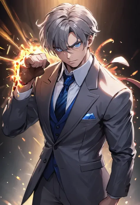 (best quality,4k,8k,highres,masterpiece:1.2),ultra-detailed,realistic,portrait,sharp focus,professional,vivid colors,bokeh,studio lighting,a robust man,short gray hair,dark blue eyes,imposing gaze,strong build,wearing a white suit,,