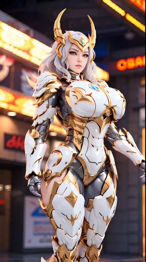 SILVER GOLDEN DRAGON QUEEN, HUGE BOOBS, MECHA HEAVY ARMOR, TRANSPARANT, STANDING, THICK BODY, MUSCLE ABS.