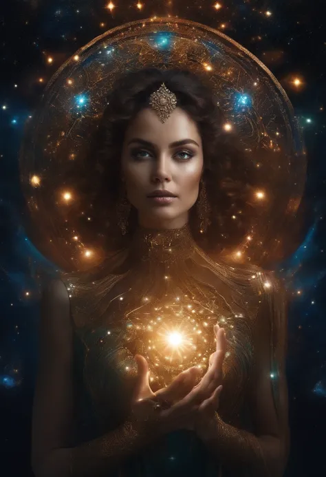 cosmic woman, olhos claros brilhantes, Biomechanicals, estranho, inteligencia virtual,  cores muito brilhantes, light particles, com luz brilhante, Mshiff, Arte do papel de parede, Papel de parede UHD holograma