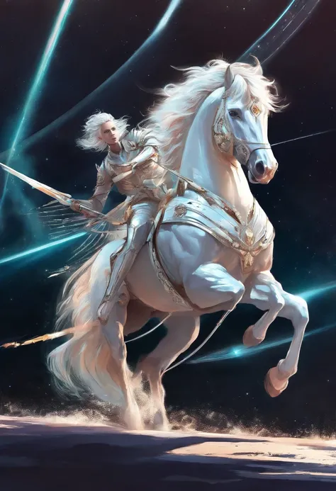 a white horse, Its rider wielded a bow, and was given a crown; he rode like a winner determined to win, REALISTIC, 8K