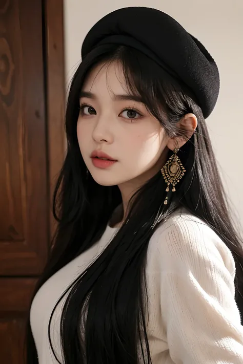 arafed image of a woman with long hair wearing a black beret, wearing a beret, sakimichan, wearing a french beret, portrait of jossi of blackpink, headshot profile picture, inspired by Kim Jeong-hui, an oversized beret, black beret, chiho, pokimane, park j...