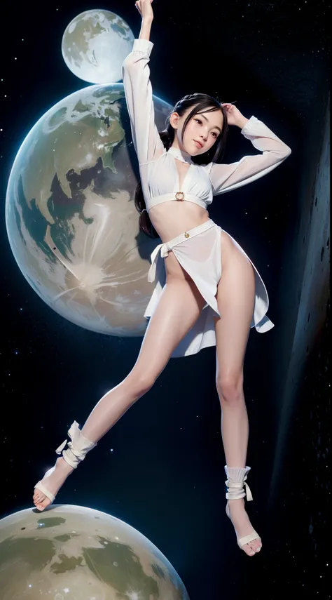 Top image quality、tmasterpiece、in style of norman rockwell、Lunar surface、beautiful fair-skinned girl、drenched all over the body，The clothes were all wet，Get wet with water，Wearing a light yellow wizard robe，The Witch，Broken clothes，The wizards robe tighten...