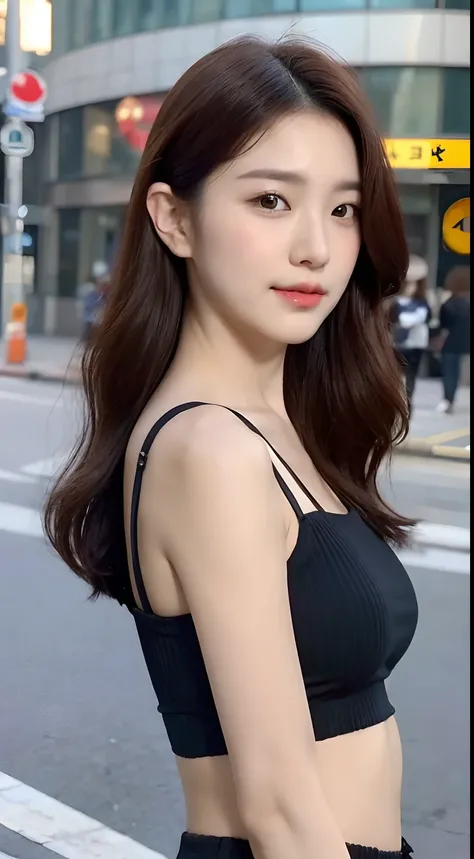 (1 Korean star with royal sister style), ((best quality, 8k, masterpiece: 1.3)), focus: 1.2, perfect body beauty: 1.4 , (funny expression), (night street: 1.3), highly detailed face and skin texture, fine eyes, double eyelids, whitened skin, (air bangs: 1....