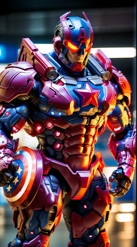 CAPTAIN AMERICA, MECHA HEAVY ARMOR, TRANSPARANT, MUSCLE BODY.