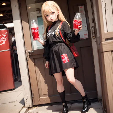 Cute girl，Drink Coke，goth loli，blond hairbl