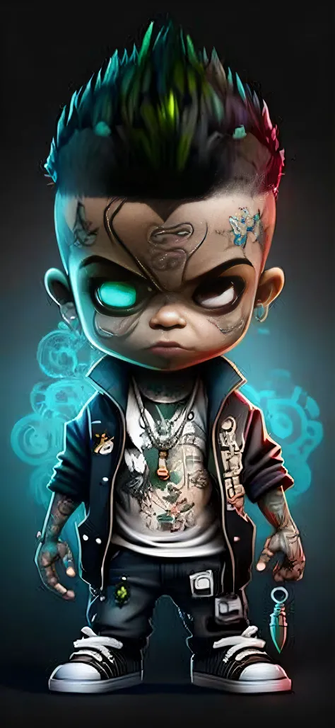 a cartoon character of a boy with green hair and tattoos, epic digital art illustration, very stylized character design, highly detailed character design, high detail iconic character, cool shading, highly detailed character, cute artwork, very coherent st...