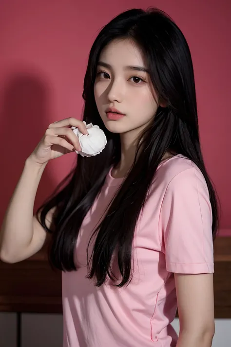 arafed woman with long black hair and a pink shirt, south east asian with round face, nivanh chanthara, with long hair, a young asian woman, xintong chen, young asian girl, 18 years old, headshot profile picture, xision wu, louise zhang, wenfei ye, asian g...