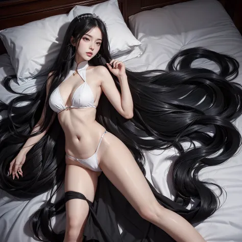 ((Top image quality,top-quality,Top resolution,hyper realistic photography,8K,Full body photo,1 girl,Very beautiful face,Super Super Long Hair,hair length about 3 meters,Straight black hair,Black hair longer than height,Black hair that has not been cut for...