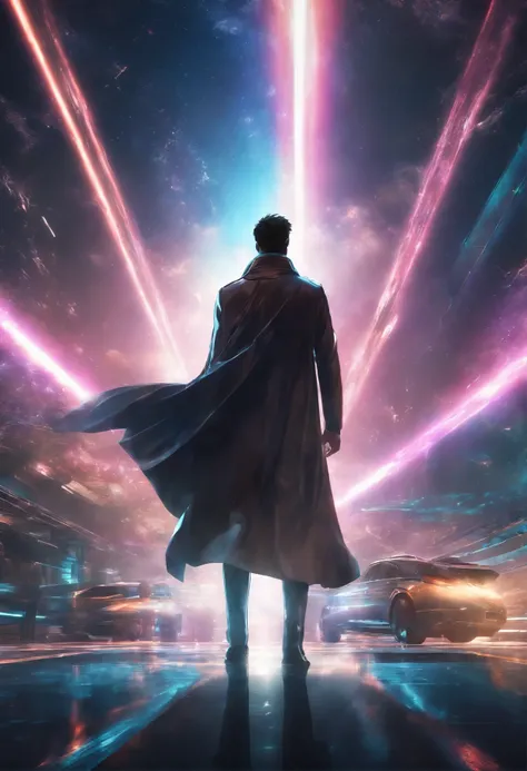 Epic anime starring a man with teleportation powers, (Epic animation style), with amazing visual effects, (fundo futurista), breathtaking effects, (chumbo masculino,superpower:teletransporte,forward animation,extraordinary fx,futuristic backdrop)