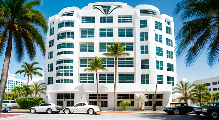 a white building with palm trees, art deco office buildings, art deco buildings, streamline moderne, art deco architecture, white building, building facing, full building, modern art deco, ( streamline moderne ), art deco style, art - deco, art-deco, multi...