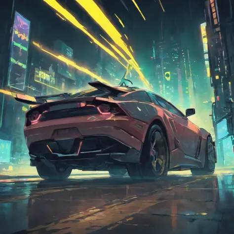 Electric muscle car from the future，blade runner, Have on the street，the street，Fragmentation，Background of the ruins，detailedbackground