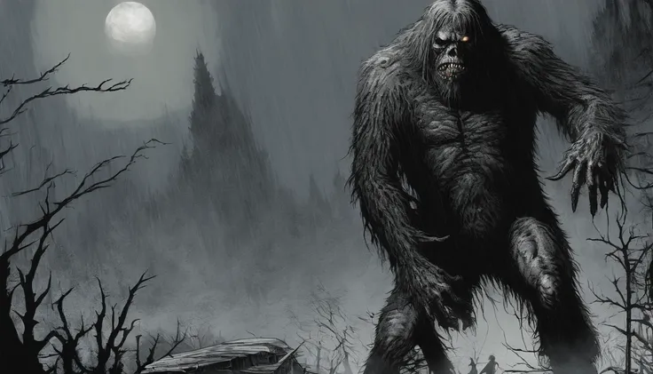 Sasquatch zombie in the style of bernie wrightson