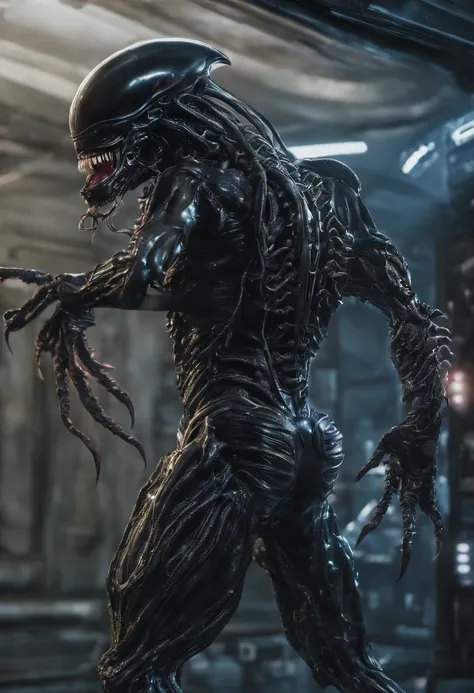 Venom fuses the Predator，Full body photo，Liquid armor，Delicate picture