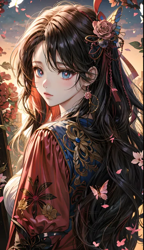 anime girl with butterfly hair and flowers in her hair, beautiful anime portrait, beautiful anime girl, detailed digital anime art, stunning anime face portrait, detailed portrait of anime girl, anime style 4 k, clean detailed anime art, pretty anime girl,...