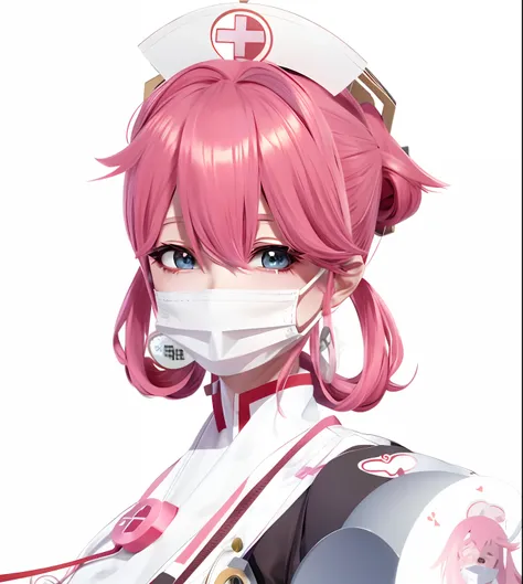 Anime girl with pink hair and nurse mask holding paper model, yayoi kasuma, Sakura Kinomoto, nurse girl, sakimi chan, render of april, New Xiangcheng, Nurse, kda, pink twintail hair and cyan eyes, e - girl, yoshinari yoh, E-Girl