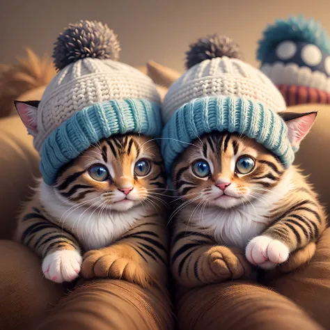 fuzzy cute fat smiling kittens in knit hats --auto --s2