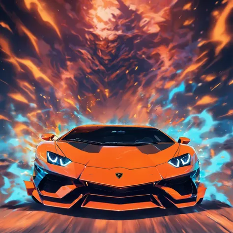 Sport lamborghini aventador SV running, ((orange)), intense colors