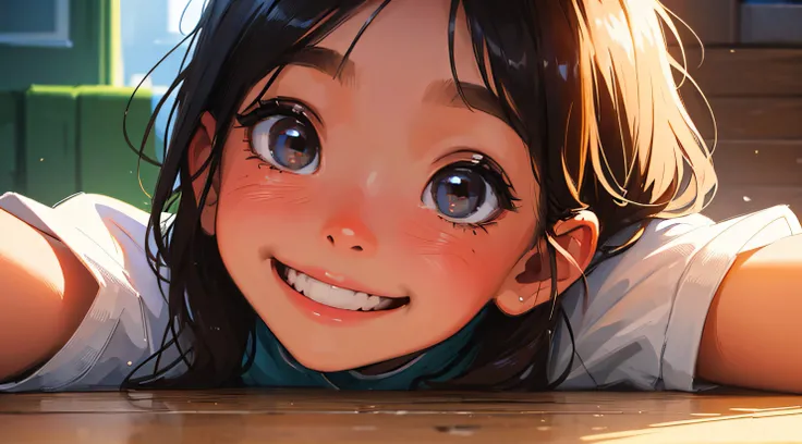 ((Masterpiece)), ((Best Quality)), A close-up of a smiling childs face, radiating innocence, joy, and wonder.