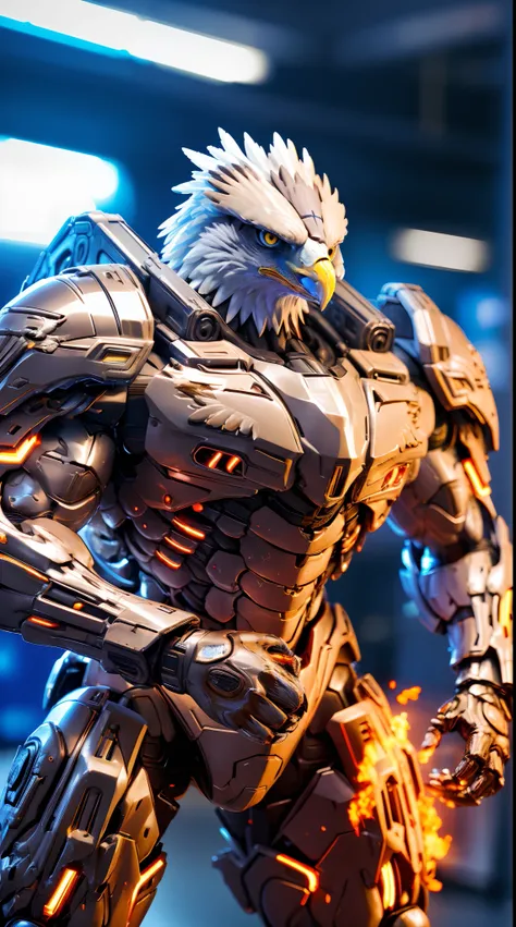 EAGLE, (EAGLE HEAD:1.4), MECHA HEAVY ARMOR, TRANSPARANT, MUSCLE BODY.