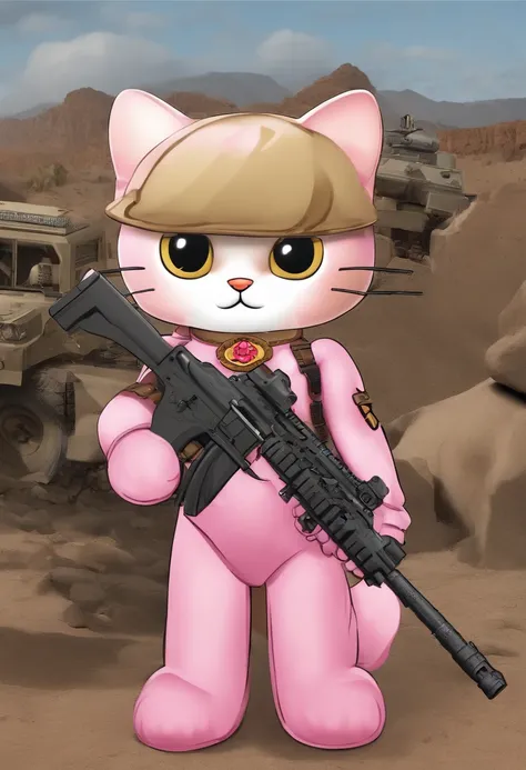 Hello kitten with a gun and a dress, hello kitty, gatinho, fortemente armado, Sanrio, Hello, pink iconic character, hideous, com fuzil, Militarista!!!, armado e perigoso, Holy, the teddy bear is holding a gun, Kidmo!!!, com pistola, :3, 1024x1024, machucar...