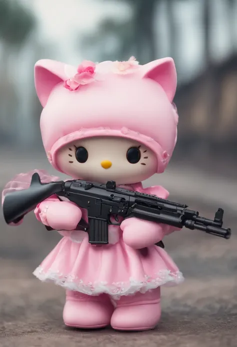 Hello kitten with a gun and a dress, hello kitty, gatinho, fortemente armado, Sanrio, Hello, pink iconic character, hideous, com fuzil, Militarista!!!, armado e perigoso, Holy, the teddy bear is holding a gun, Kidmo!!!, com pistola, :3, 1024x1024, machucar...