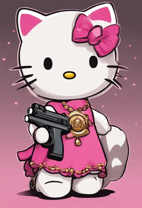 Hello kitten with a gun and a dress, hello kitty, gatinho, fortemente armado, Sanrio, Hello, pink iconic character, hideous, com fuzil, Militarista!!!, armado e perigoso, Holy, the teddy bear is holding a gun, Kidmo!!!, com pistola, :3, 1024x1024, machucar...